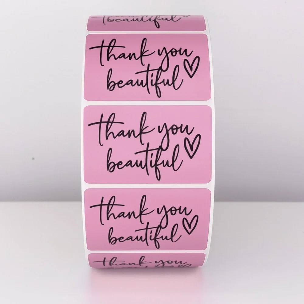 Thank You Beautiful Stickers | Pink Heart Labels for Small Business Packaging